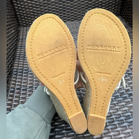 Burberry Cream and Tan Espadrille Wedge Sandals - 9 - Picture 6 of 9